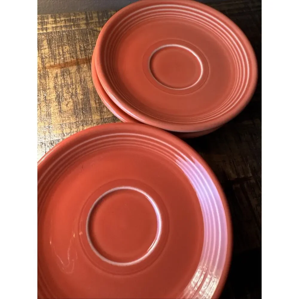 Fiestaware Homer Laughlin 6”cup Saucers Tangerine Orange Set of 4 Lead Free